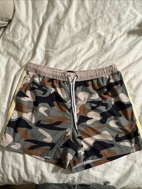 Camo Men's Swim Hybrids with Yellow Trim